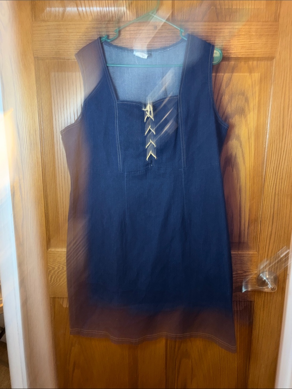 Sleeveless JeanTunic Dress with Lace-Up Front